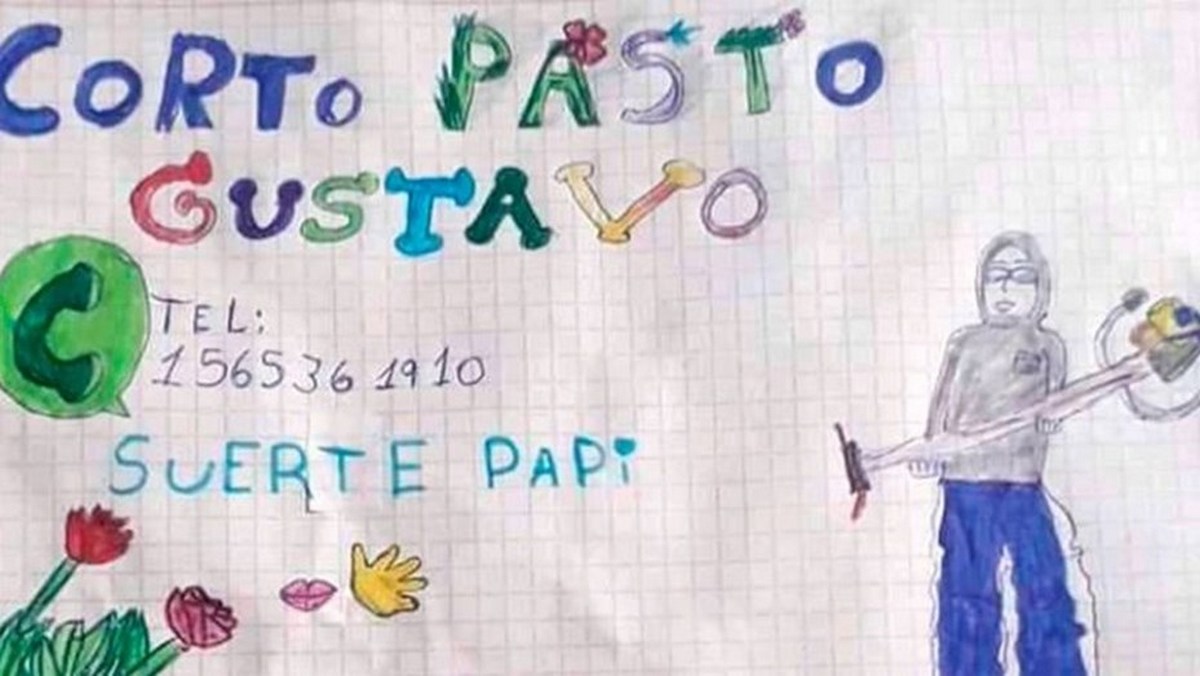 Su hija de 9 años le hizo un dibujo para publicitar el trabajo de jardinería