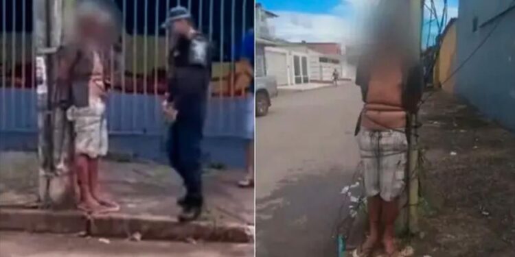 Abusó de una mujer, sus vecinos lo atraparon y lo ataron a un poste