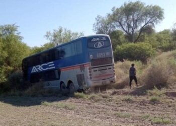 Colectivo se incrustó en la vegetación tras accidente en Caucete