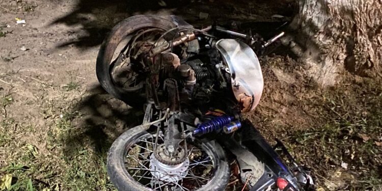 Violento choque en Pocito: motociclista pierde el control e impacta contra un árbol