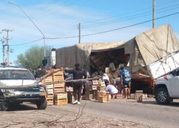 La Policía evitó el saqueo de un camión que volcó su carga en Caucete