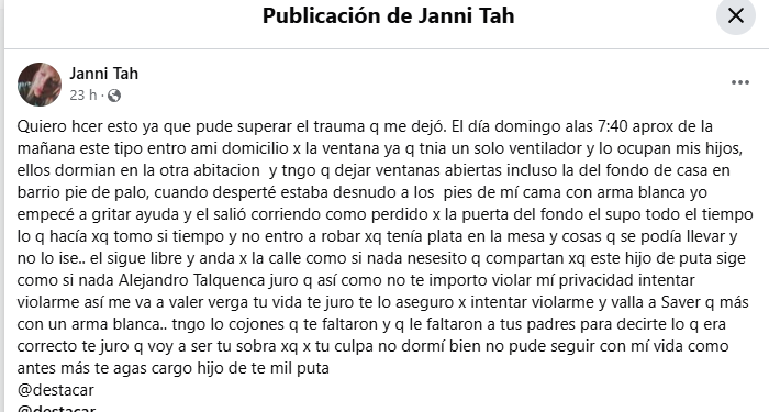 “Intentó violarme y sigue libre”: la fuerte denuncia de una mujer en Facebook