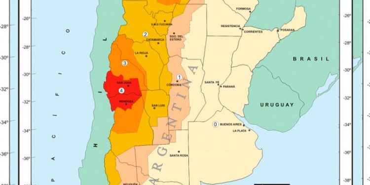 Mapa del INPRES: San Juan figura en la zona de “muy elevada” peligrosidad sísmica