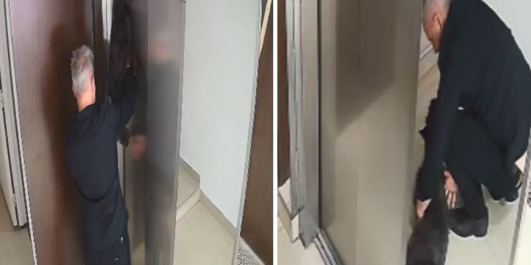Perro quedó colgado de un ascensor y un hombre lo salvó haciéndole RCP
