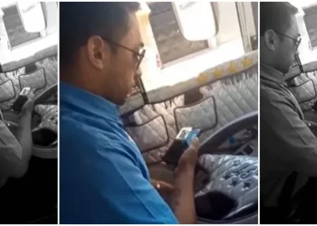 Chofer fue grabado manejando con el celular y acompañado en plena ruta