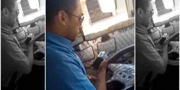 Chofer fue grabado manejando con el celular y acompañado en plena ruta