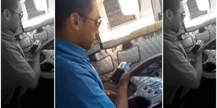Chofer fue grabado manejando con el celular y acompañado en plena ruta