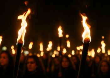 Chimbas marcha contra la violencia de género en una emotiva noche de antorchas