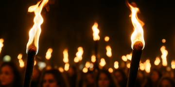 Chimbas marcha contra la violencia de género en una emotiva noche de antorchas