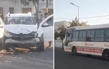 Fuerte choque entre una camioneta y un colectivo de la Red Tulum