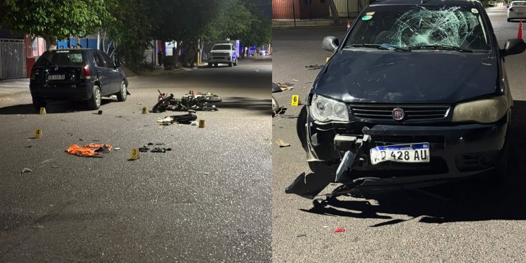 Violento choque entre un auto y una moto dejó a un motociclista en grave estado