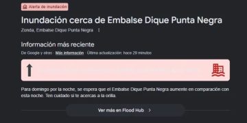 Google emitió una alerta por inundaciones en el Dique Punta Negra